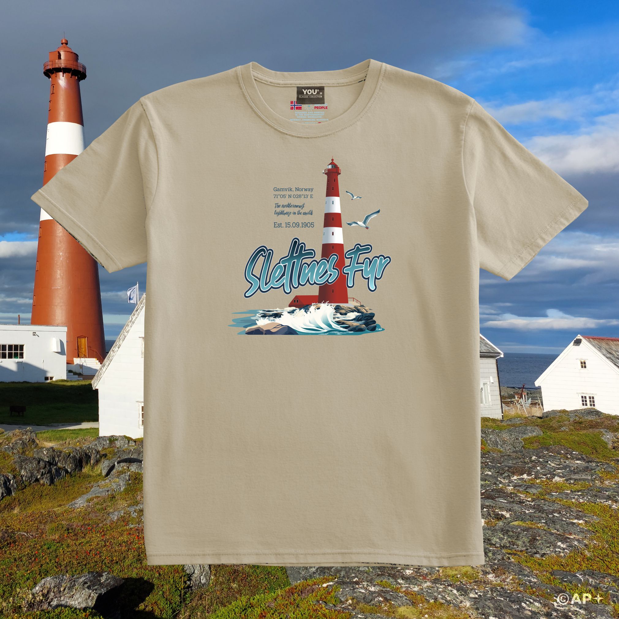 Slettnes Fyr T-skjorte – 71°05'N Nordkyn, Gamvik