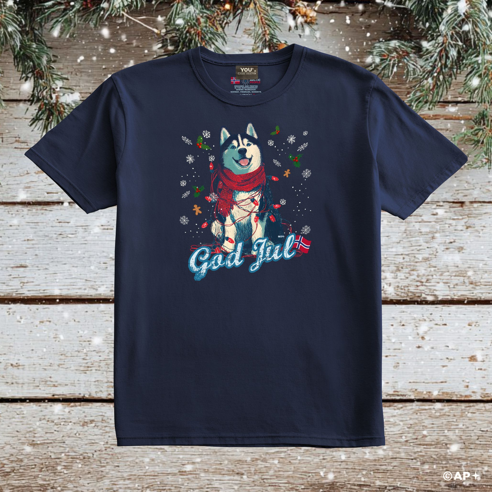 Husky T-skjorte God Jul – arktisk stil