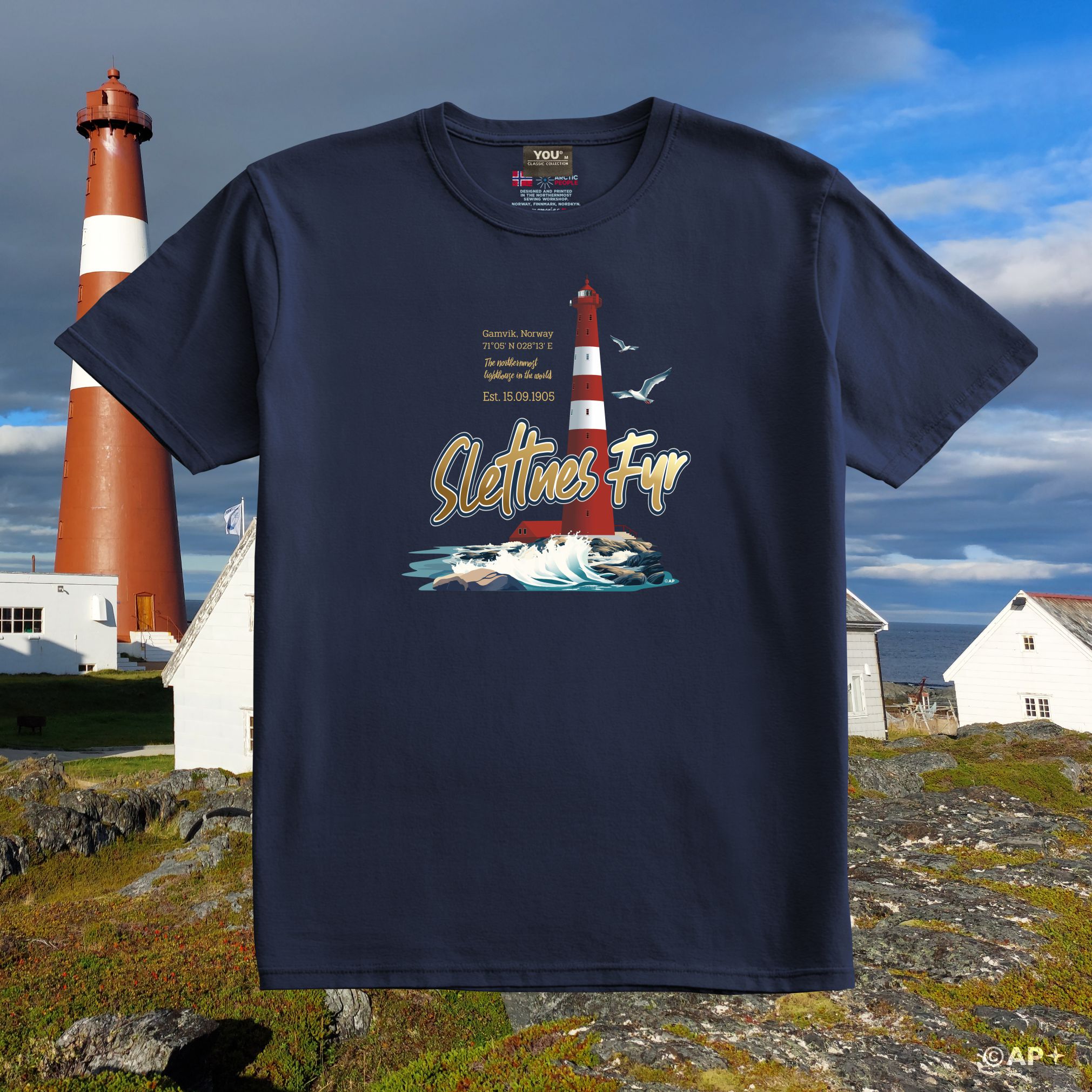 Slettnes Fyr T-skjorte – 71°05'N Nordkyn, Gamvik