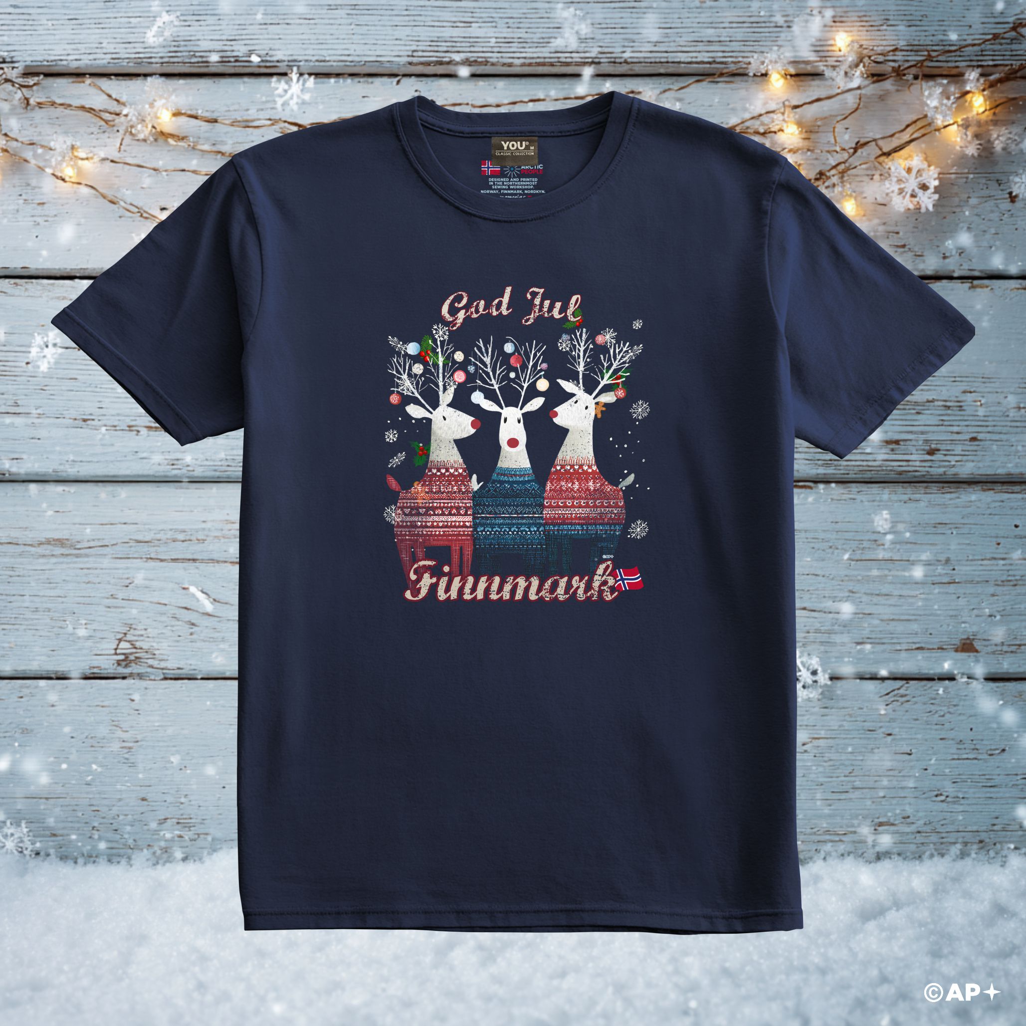 T-skjorte God Jul Finnmark reinsdyr