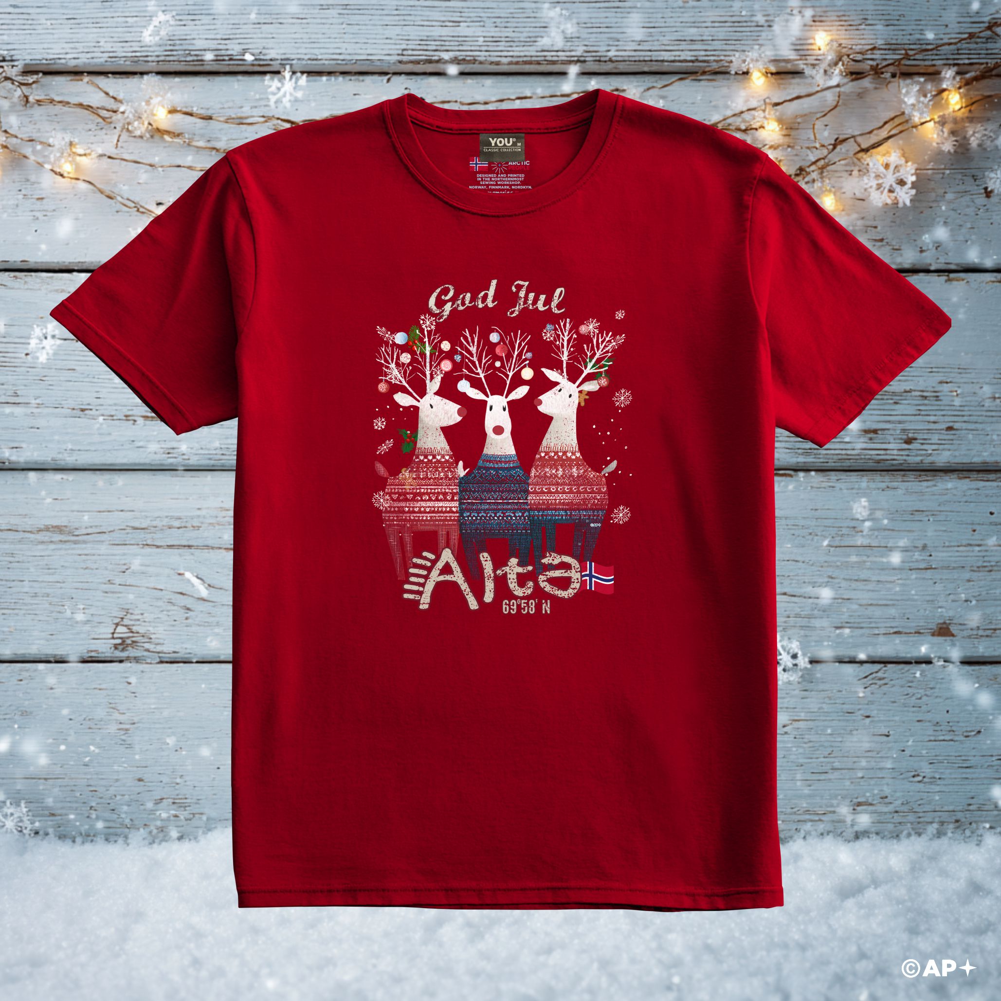 T-skjorte God Jul Alta reinsdyr