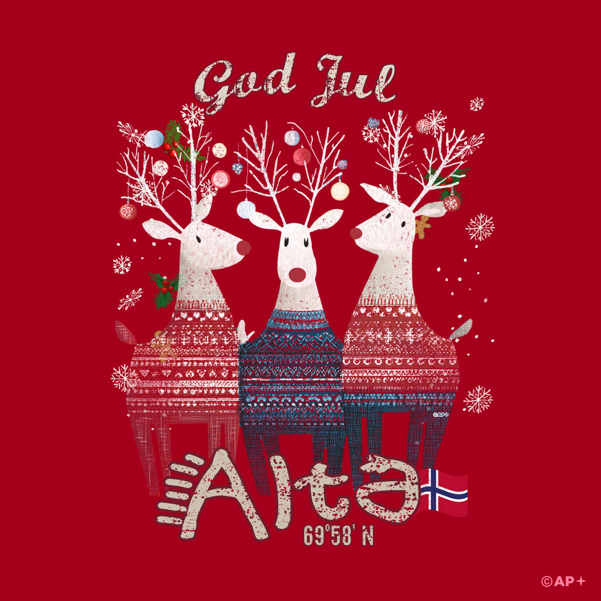T-skjorte God Jul Alta reinsdyr