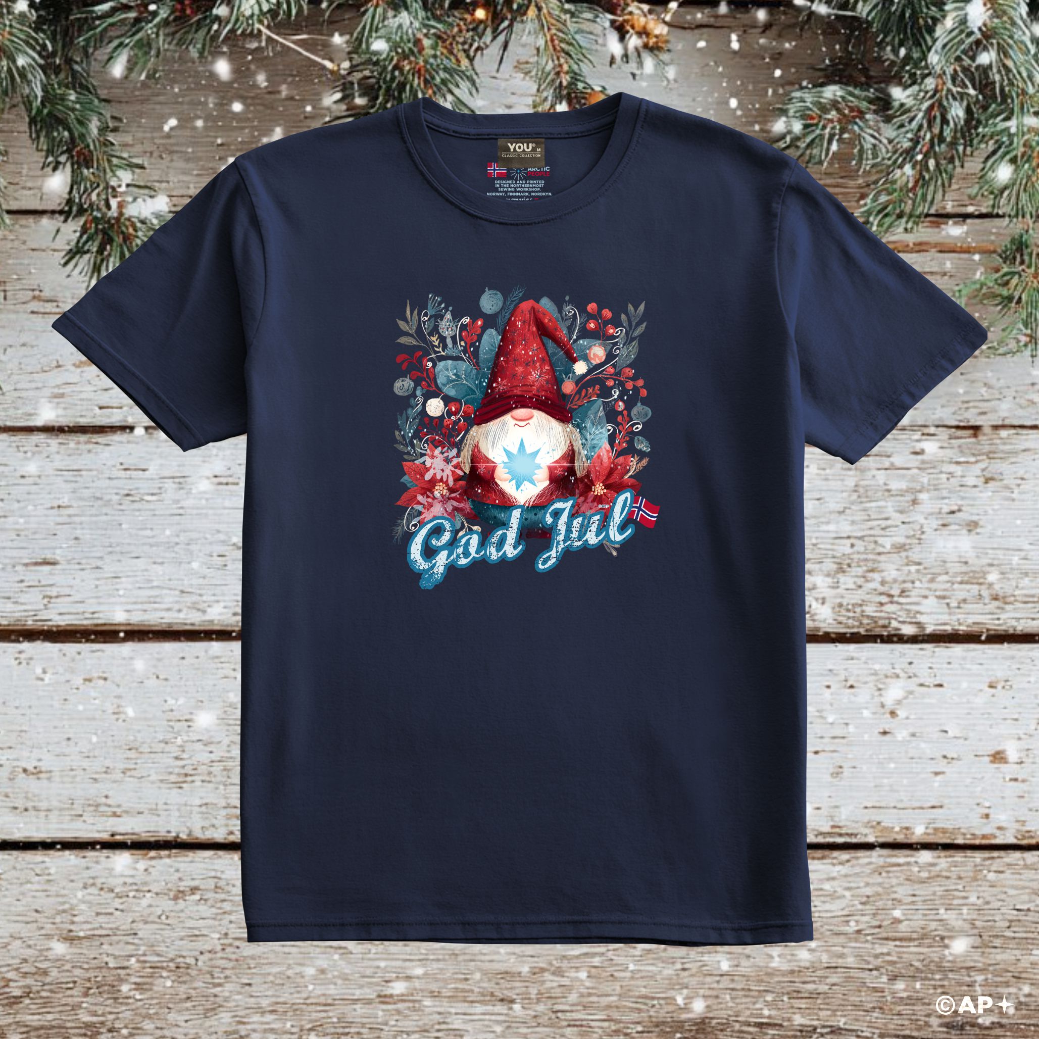 Jule-T-skjorte julenisse med stjerne