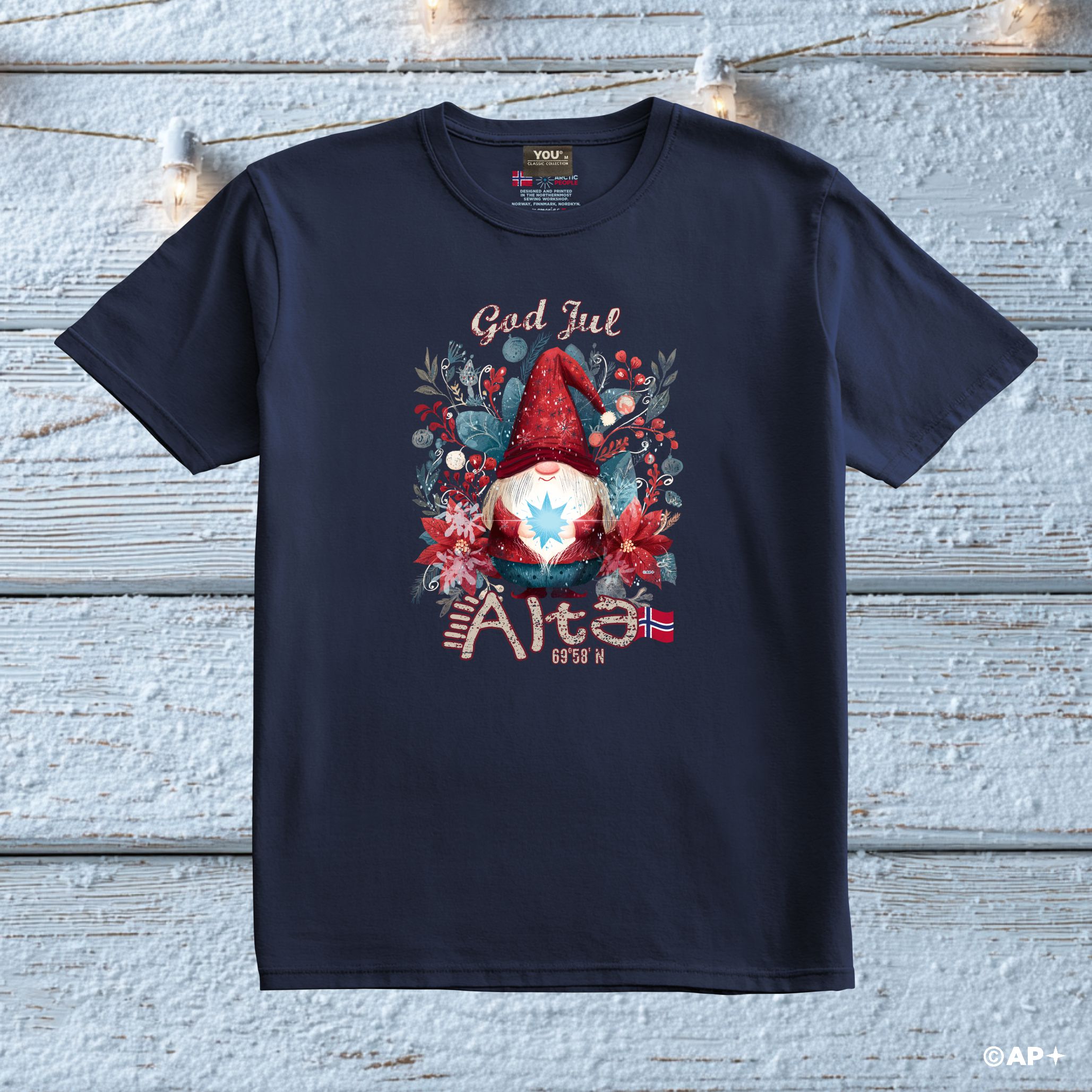 Jule-T-skjorte Alta julenisse stjerne