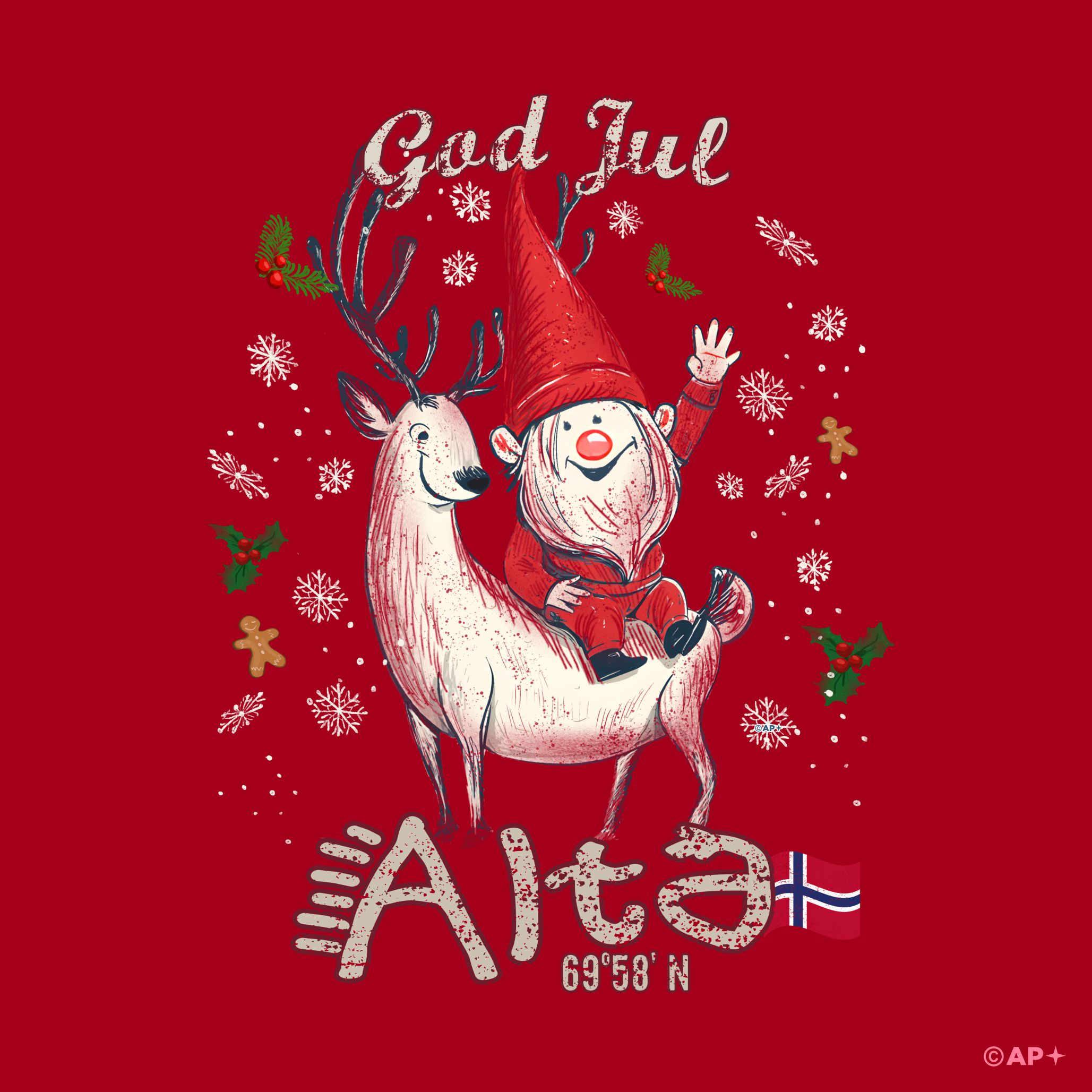 Alta T-skjorte julenisse på reinsdyr
