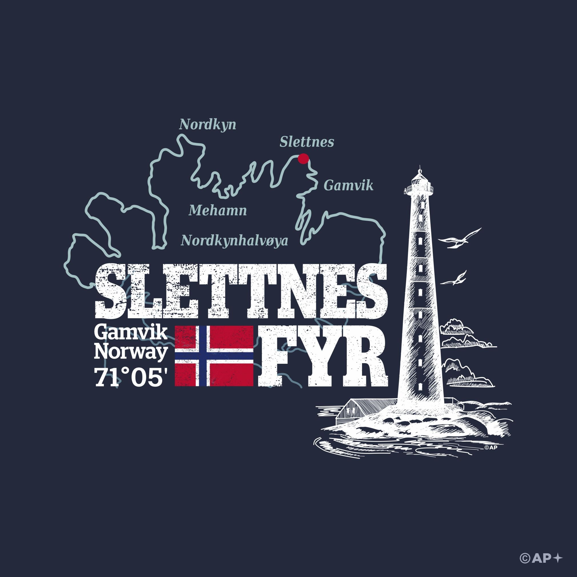 T-skjorte med Slettnes fyr – Nordkyn