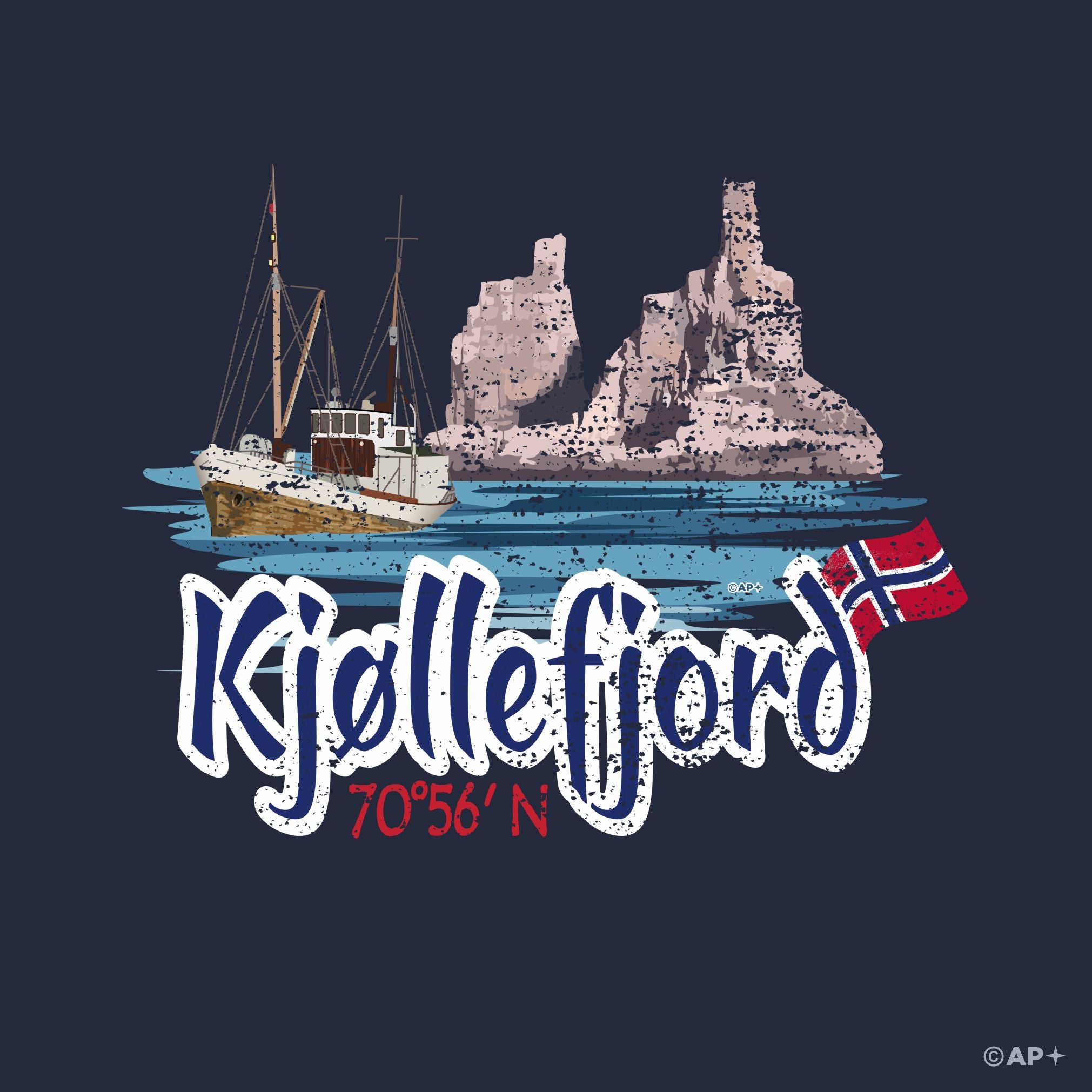 Kjøllefjord T-skjorte 70°56'N – sjark ved Finnkirka