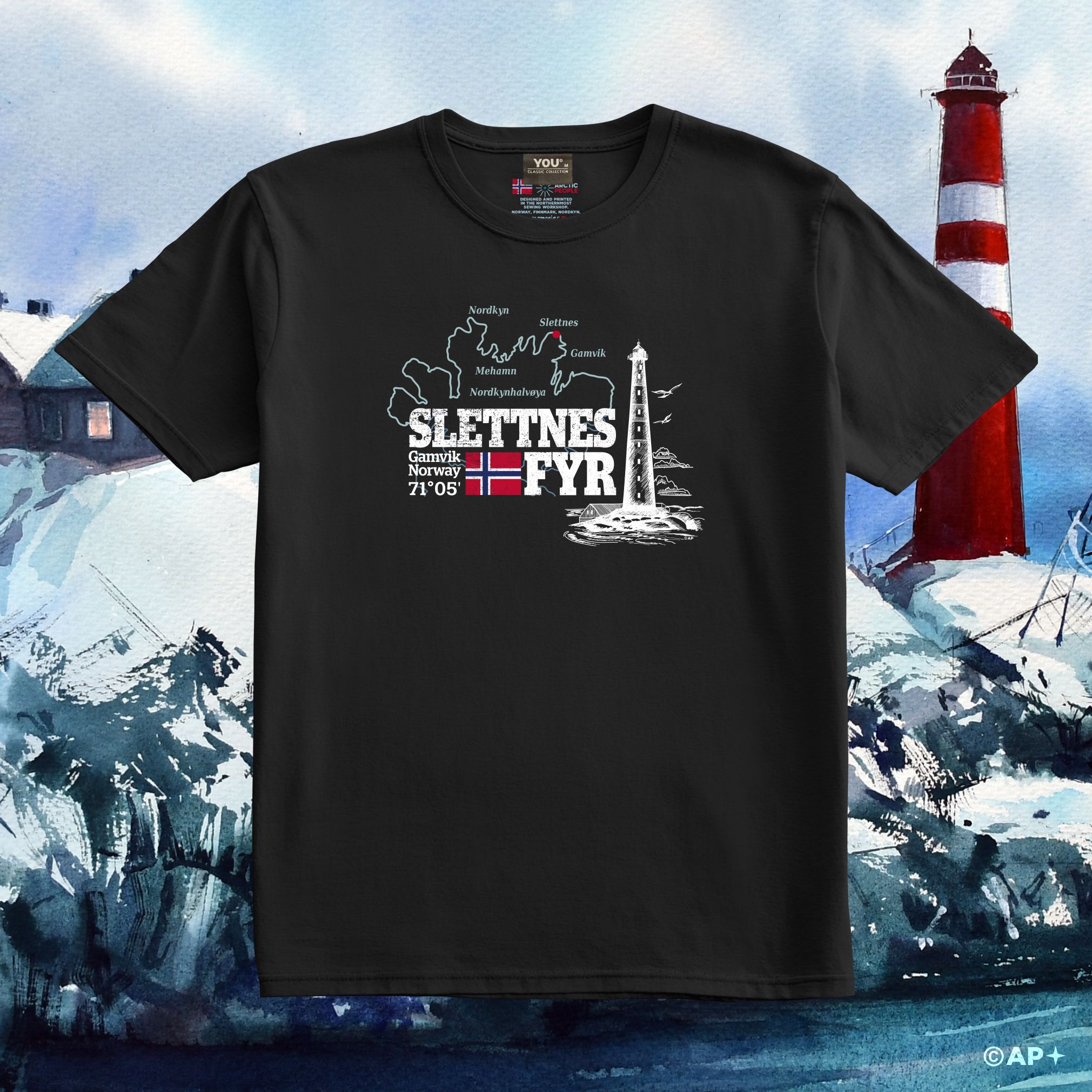 T-skjorte med Slettnes fyr – Nordkyn