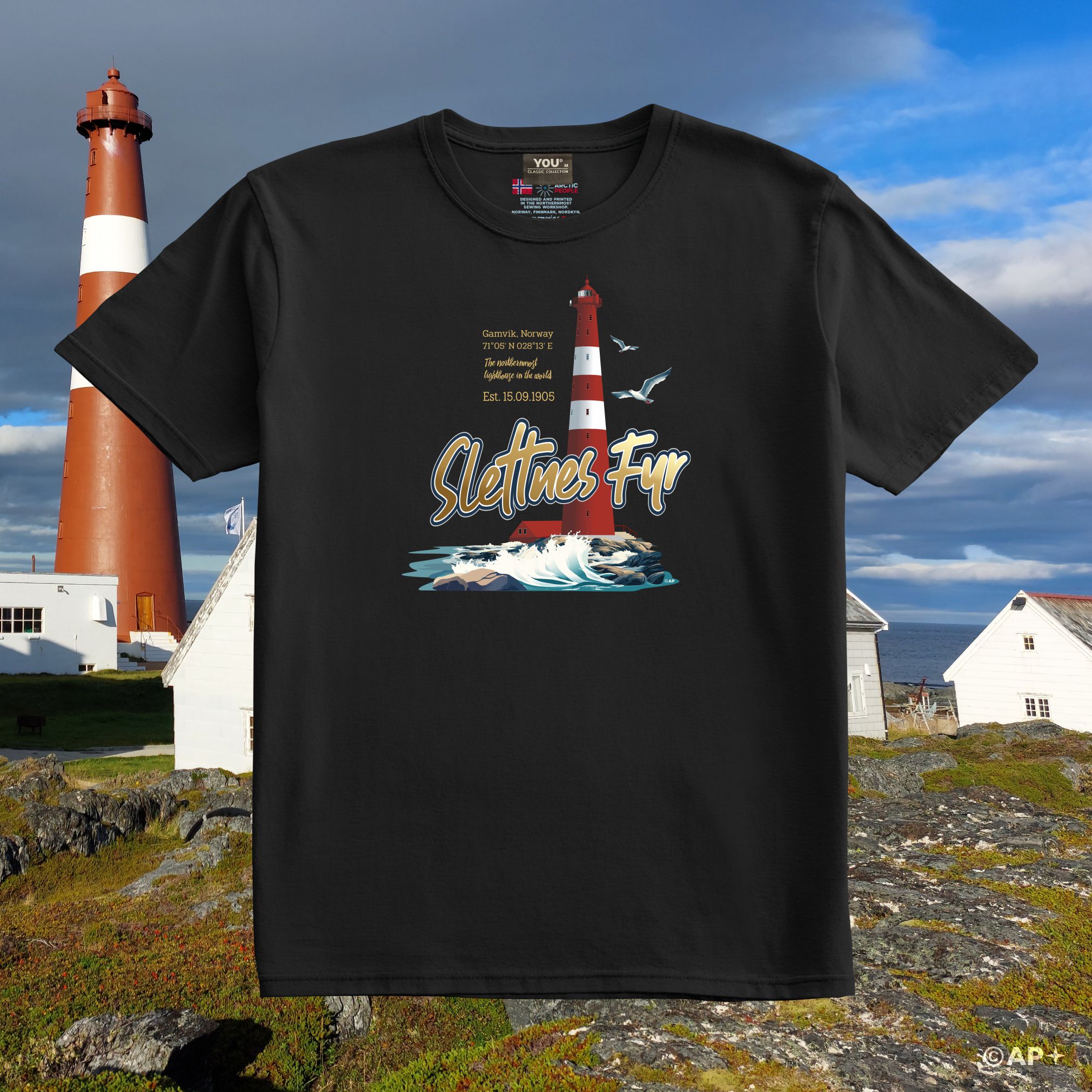 Slettnes Fyr T-skjorte – 71°05'N Nordkyn, Gamvik