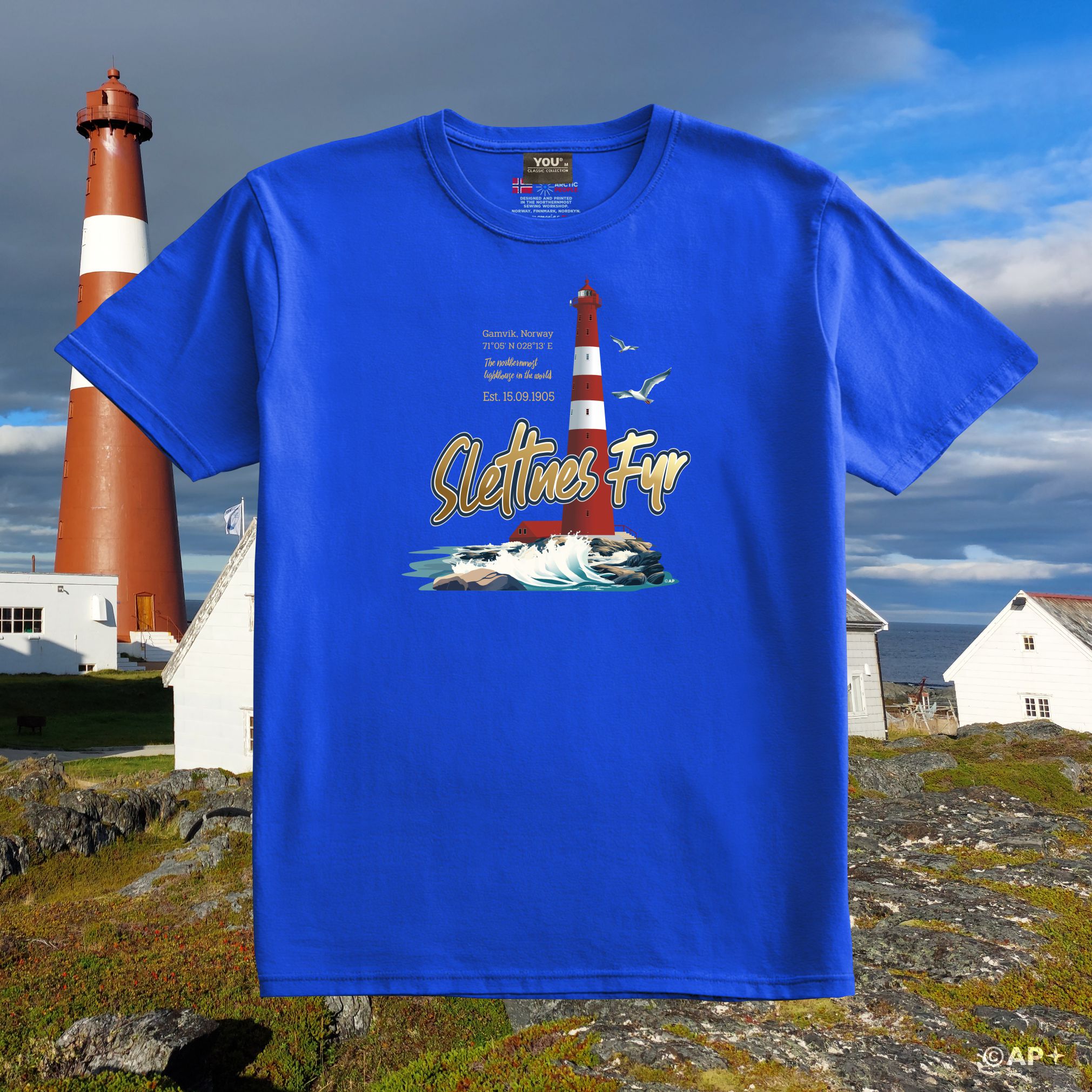 Slettnes Fyr T-skjorte – 71°05'N Nordkyn, Gamvik
