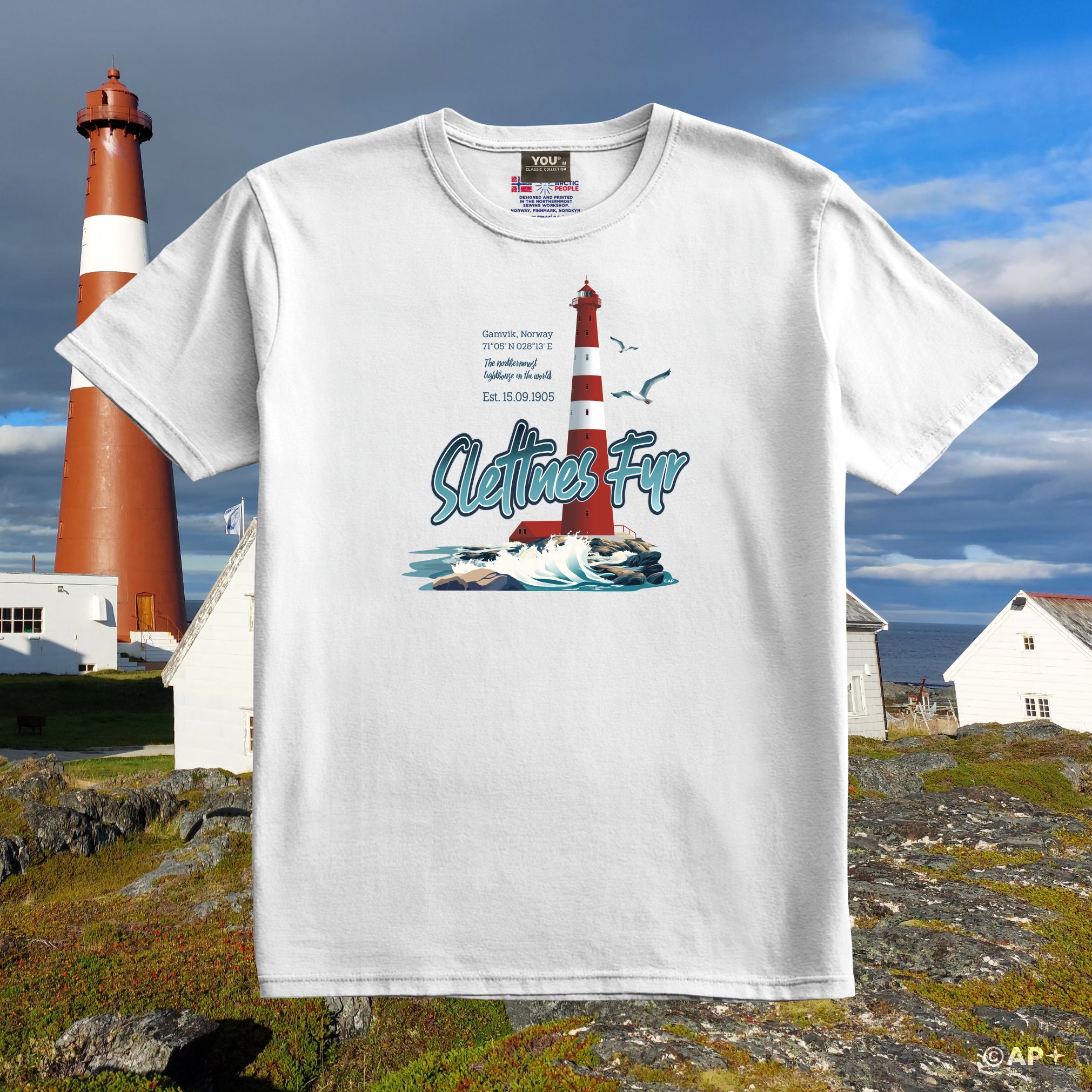 Slettnes Fyr T-skjorte – 71°05'N Nordkyn, Gamvik