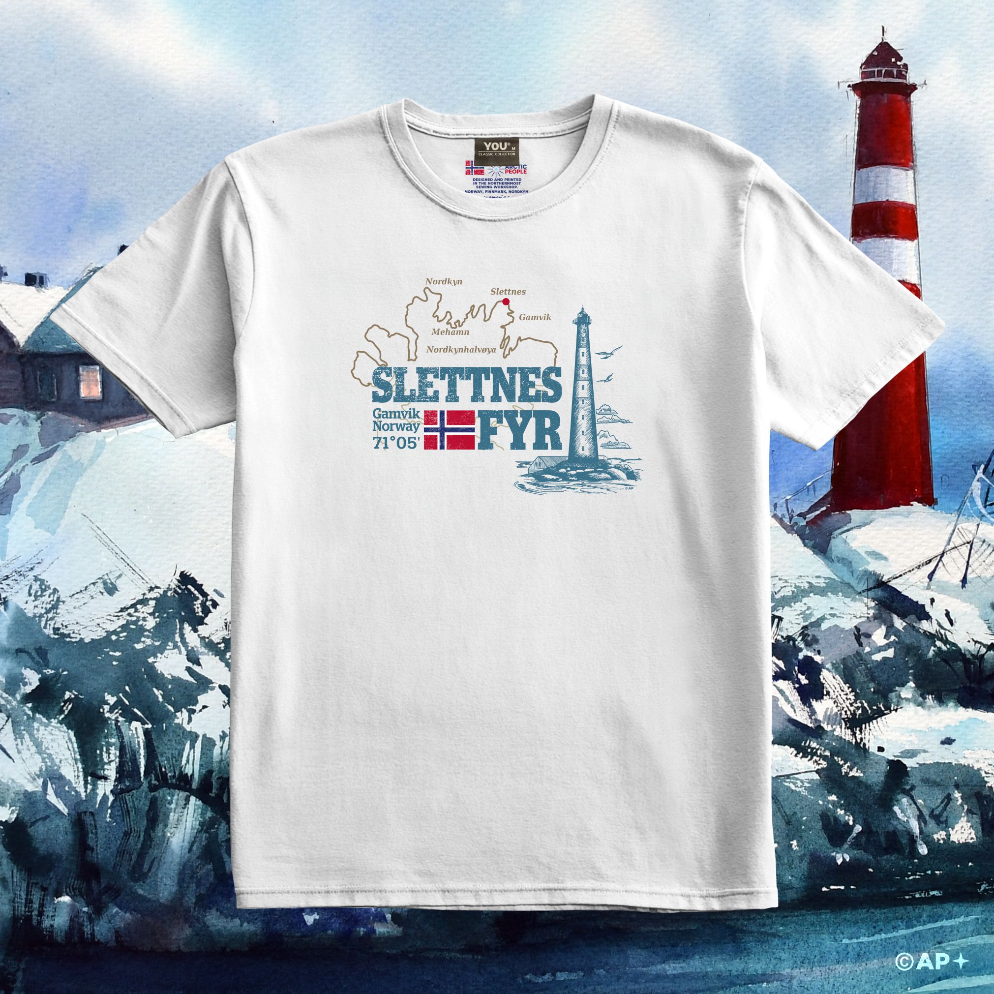 T-skjorte med Slettnes fyr – Nordkyn