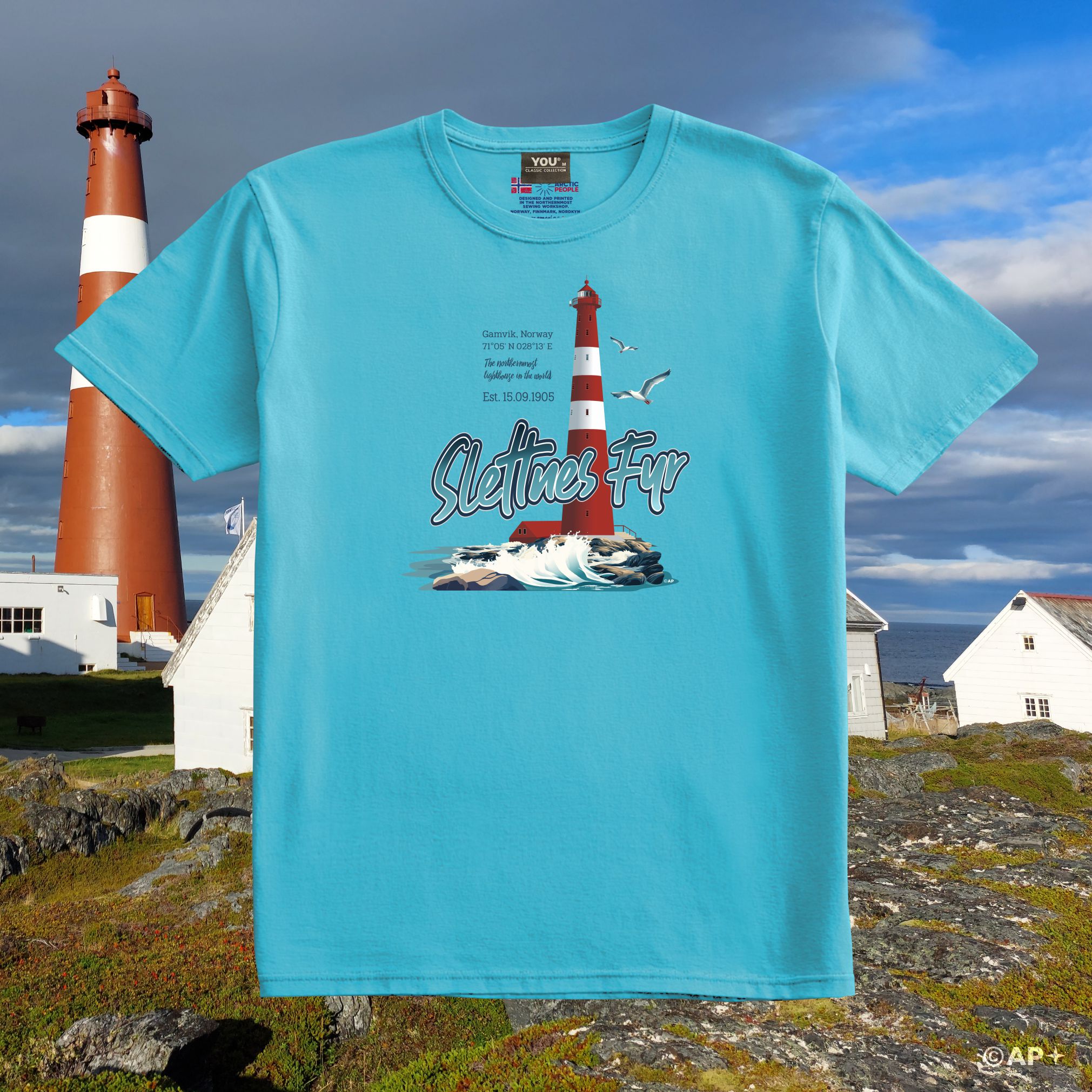 Slettnes Fyr T-skjorte – 71°05'N Nordkyn, Gamvik