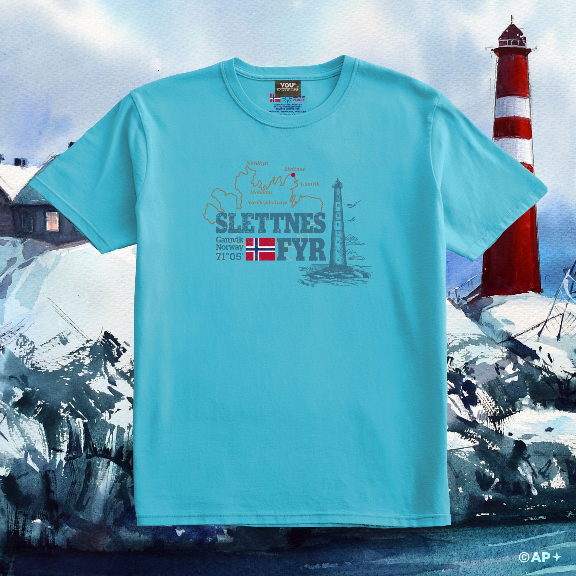 T-skjorte med Slettnes fyr – Nordkyn