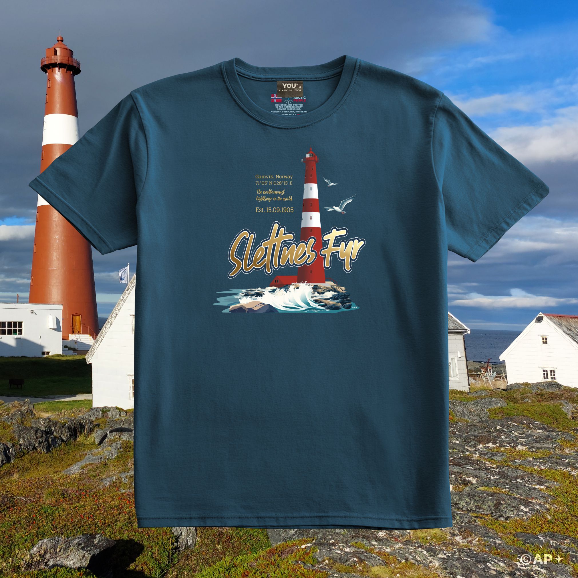 Slettnes Fyr T-skjorte – 71°05'N Nordkyn, Gamvik