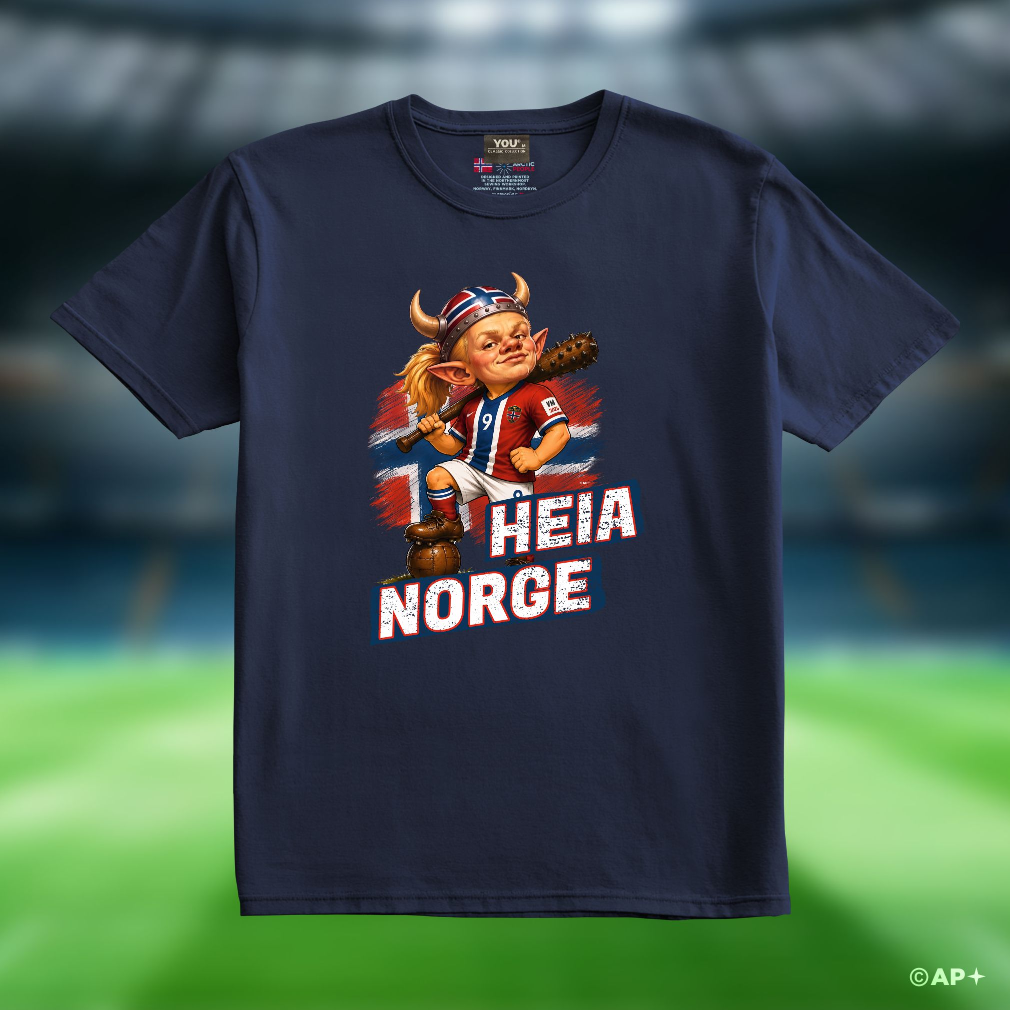 Navy Heia Norge supporter T-shirt with football design