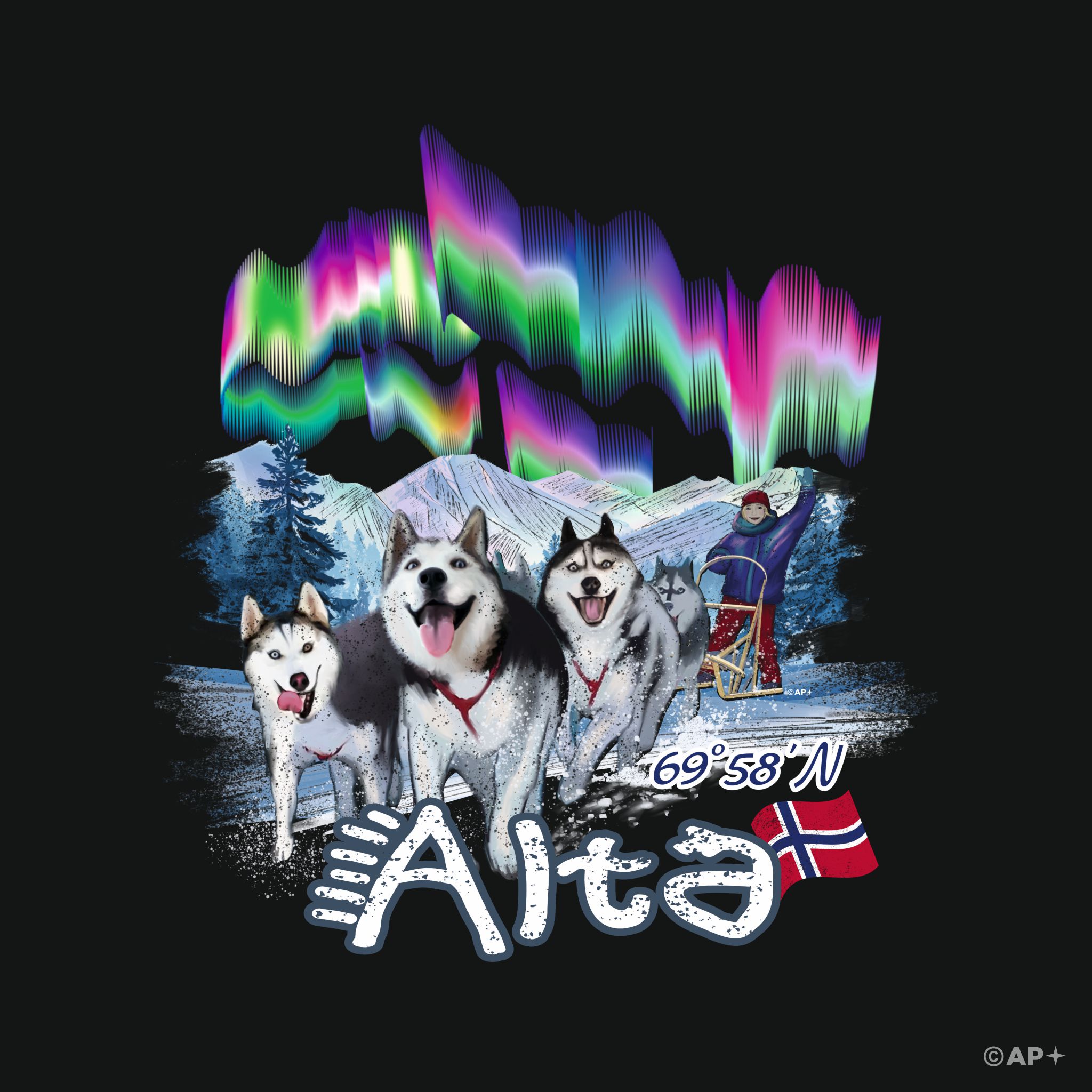 T-skjorte Alta hundekjøring Nordlys