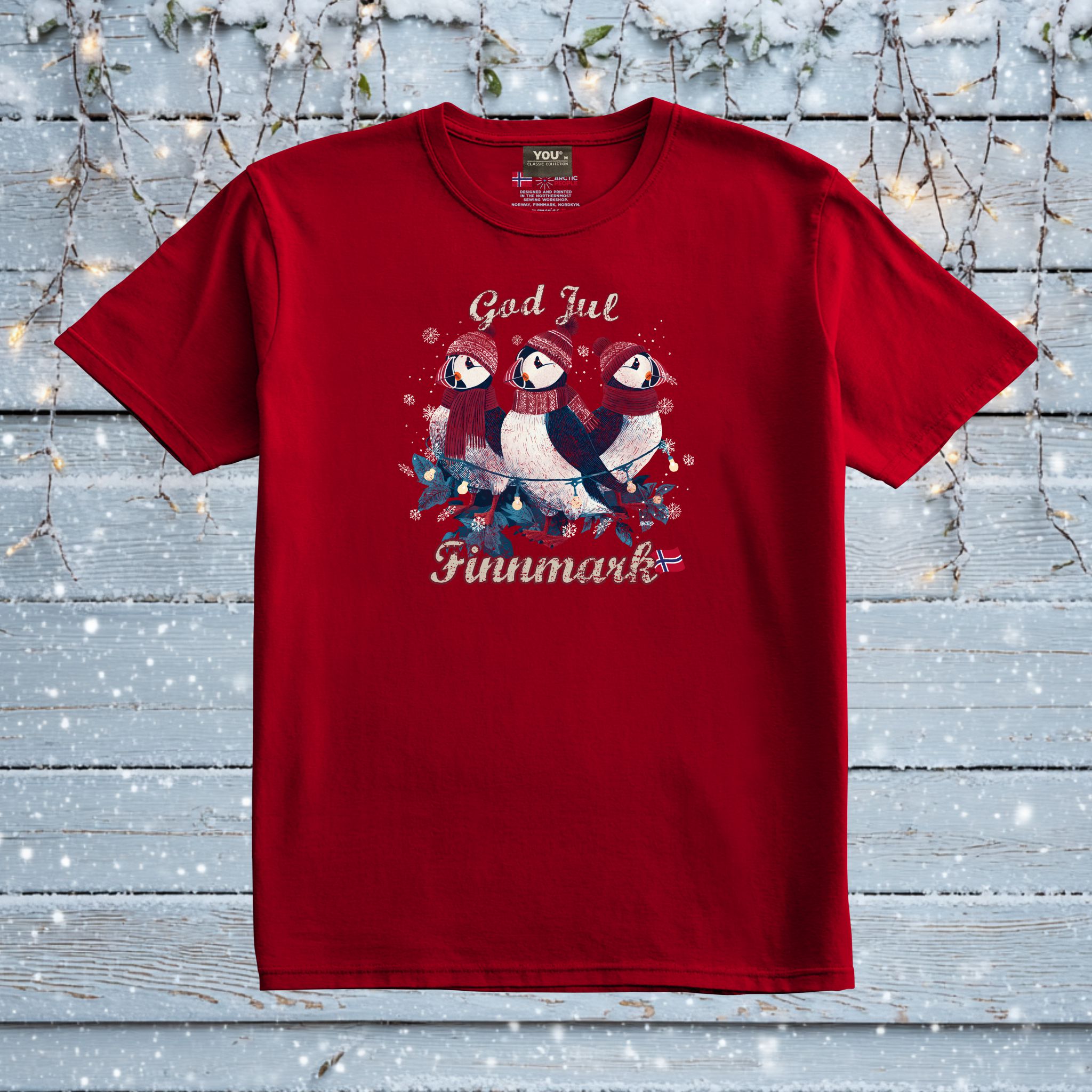 Lundefugl T-skjorte – arktisk jul Finnmark
