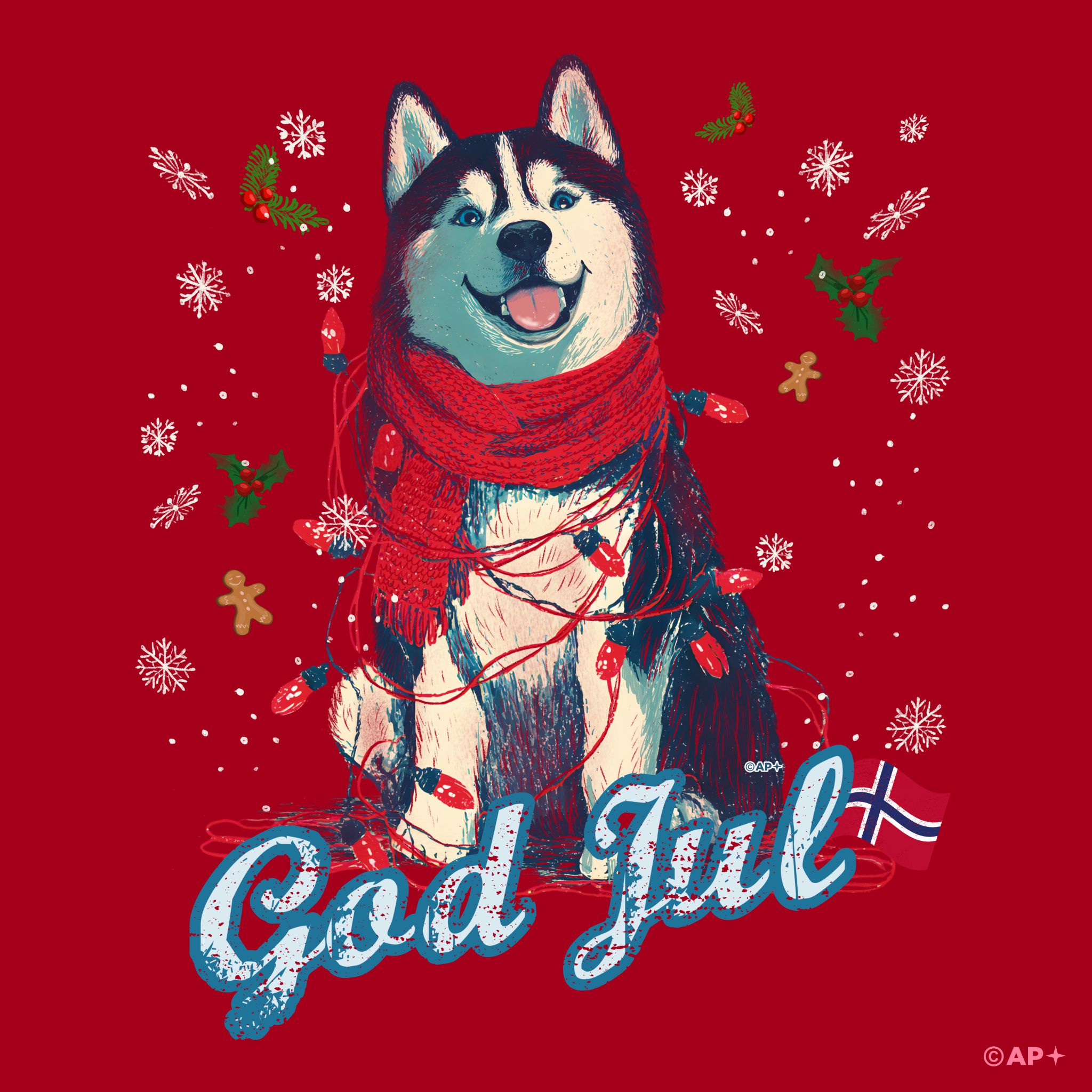 Husky T-skjorte God Jul – arktisk stil