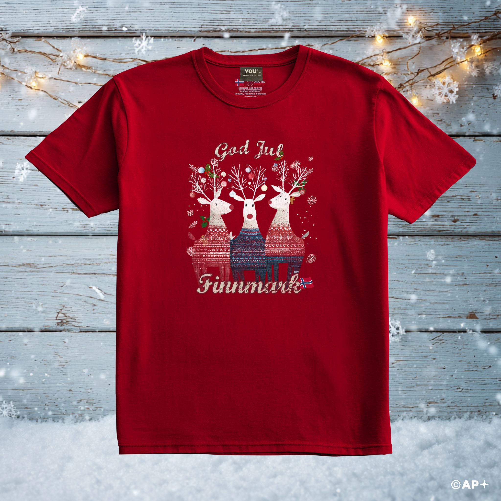T-skjorte God Jul Finnmark reinsdyr