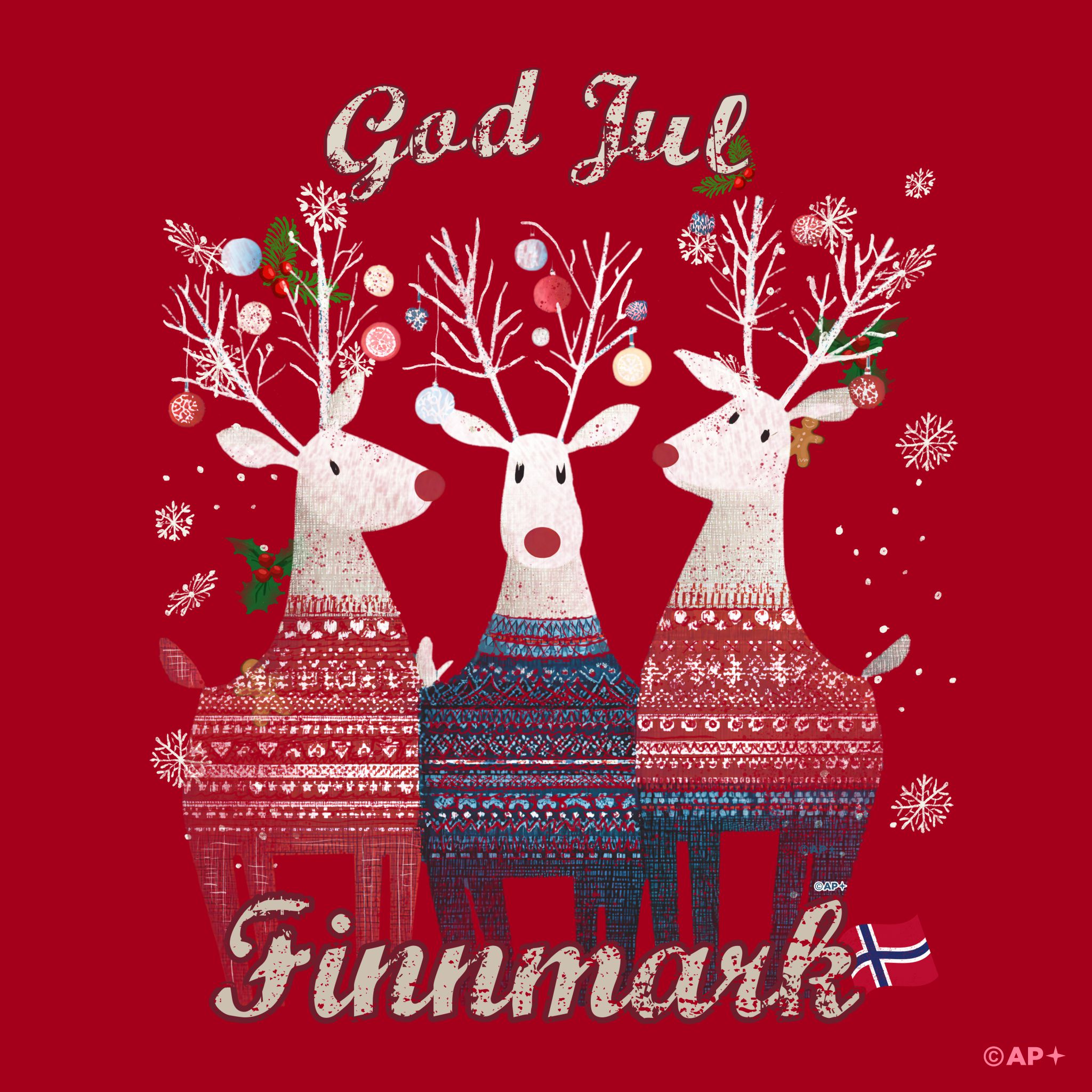T-skjorte God Jul Finnmark reinsdyr