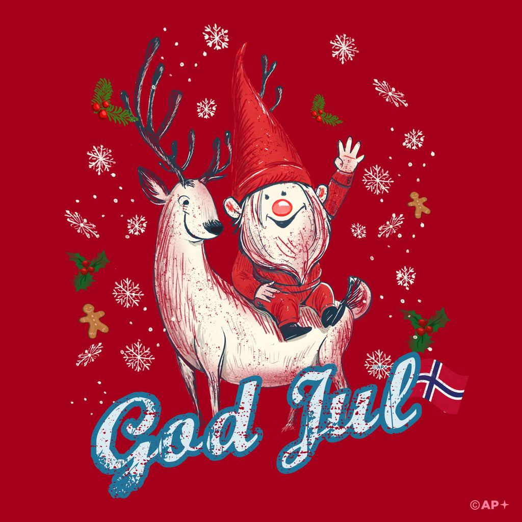 T-skjorte «God Jul» julenisse og reinsdyr