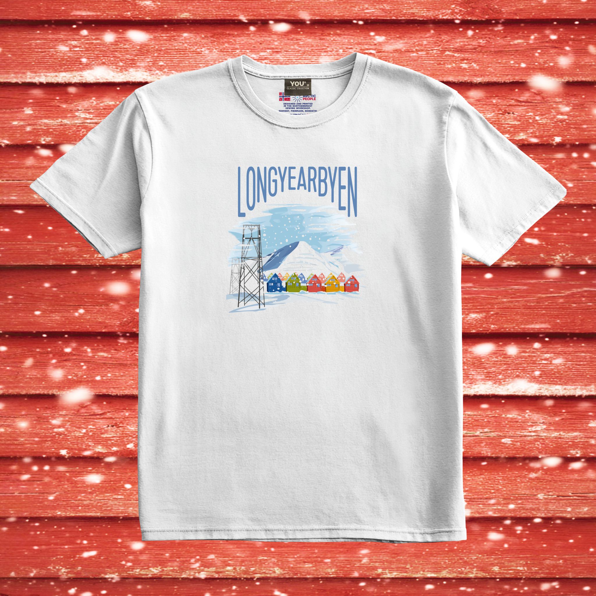 Spisshusene i Longyearbyen hvit