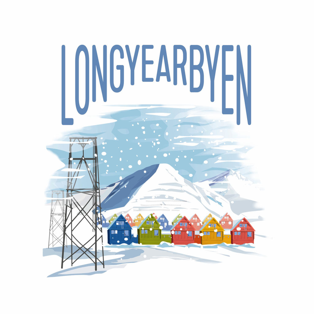 Spisshusene i Longyearbyen hvit